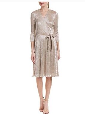 Leota Metallic Champagne Wrap Midi Dress